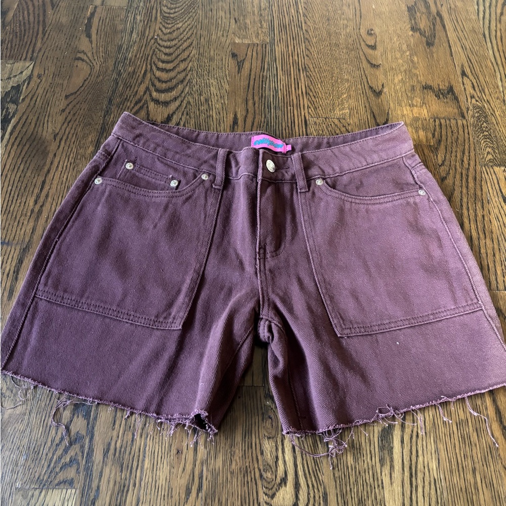 Edikted Maroon Jean Shorts